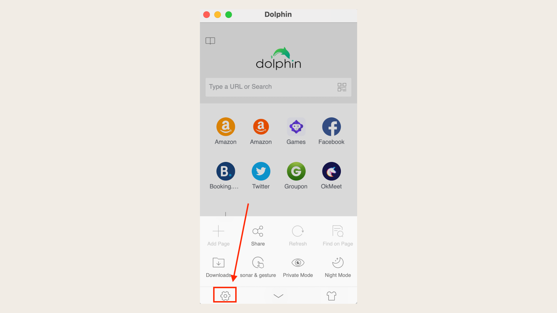 Go to Settings to change default search engine to Dolphin browser