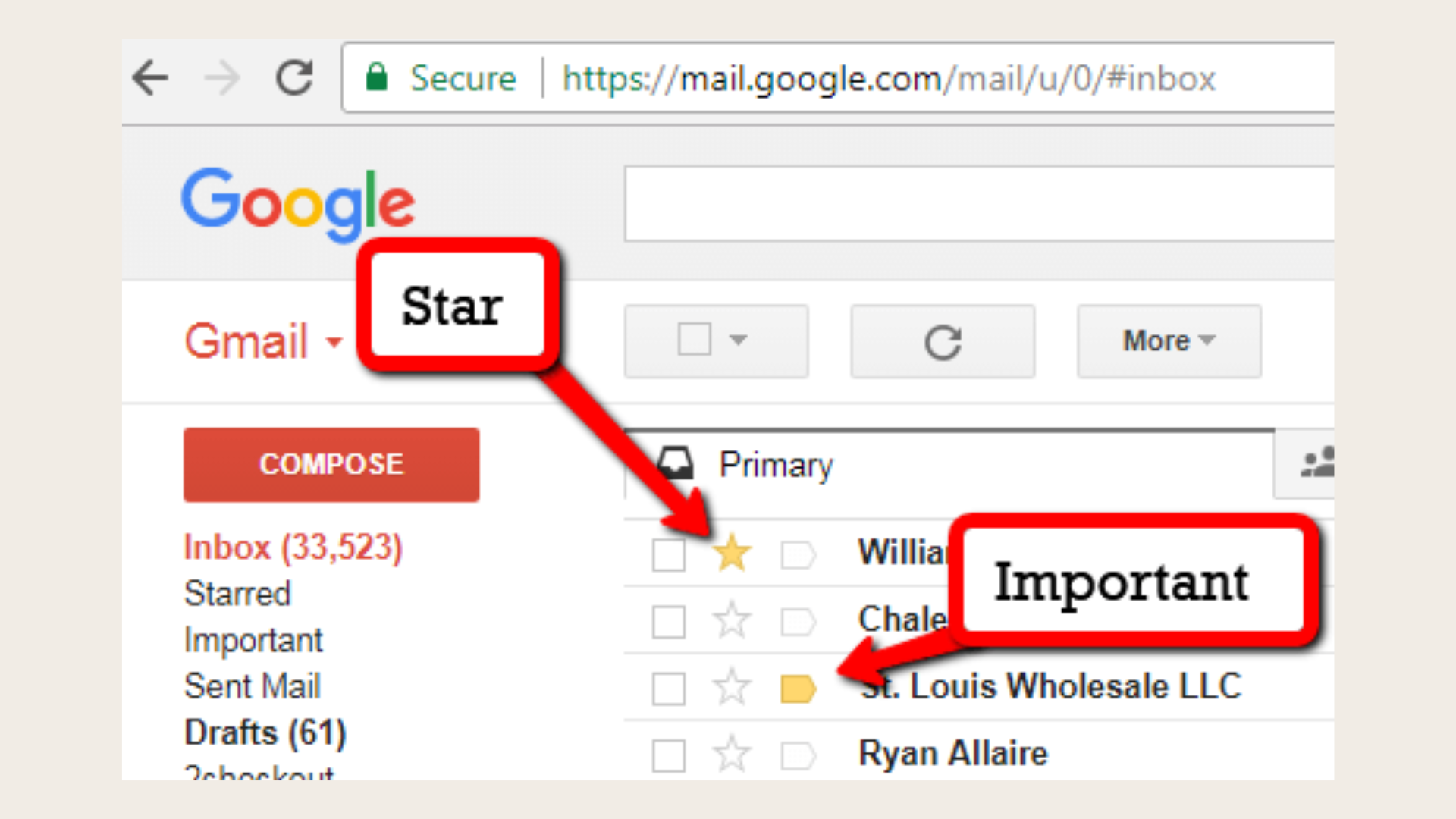 What is the difference between star and important in Gmail?