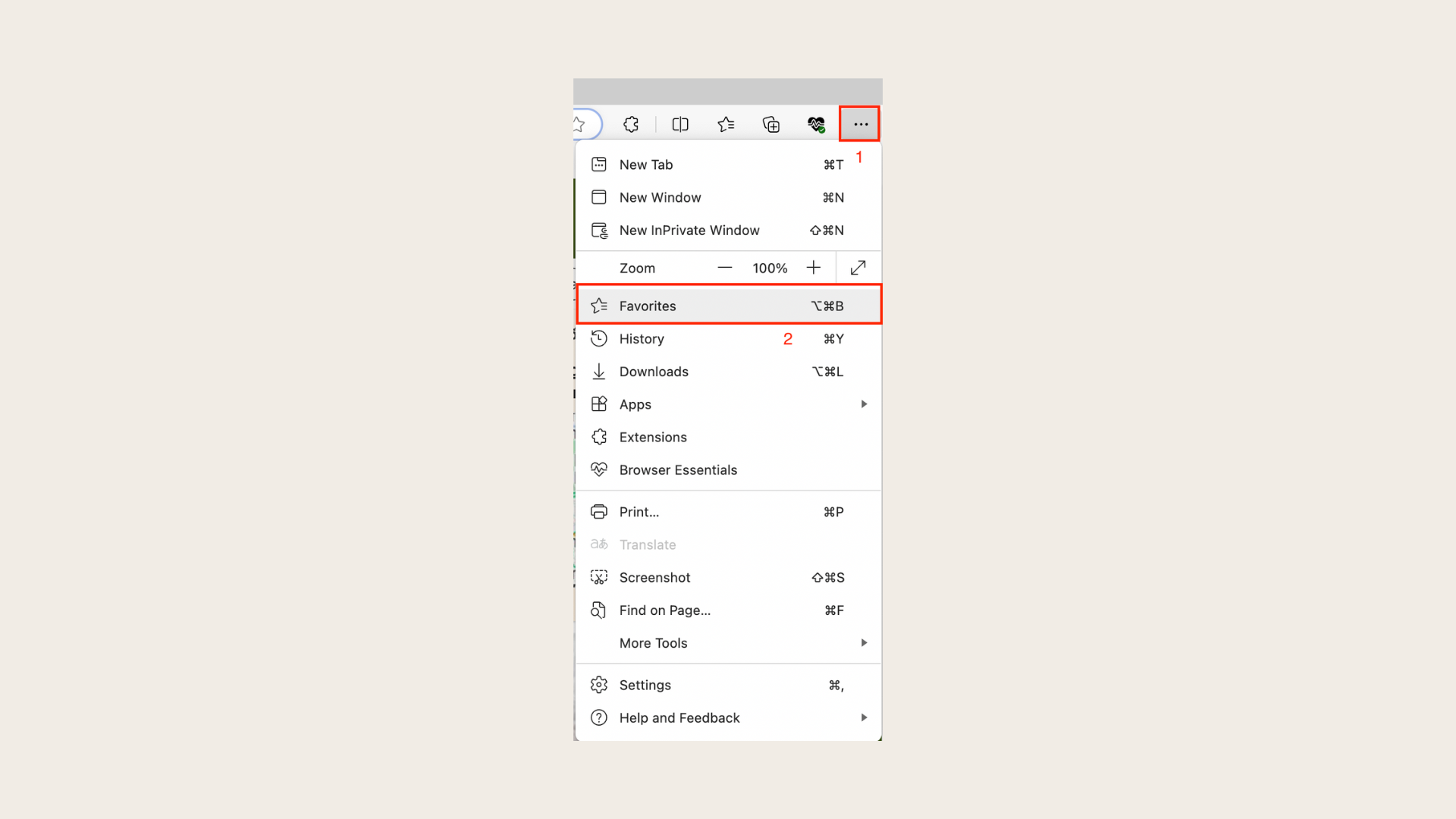 How to hide or show bookmarks bar in Microsoft Edge