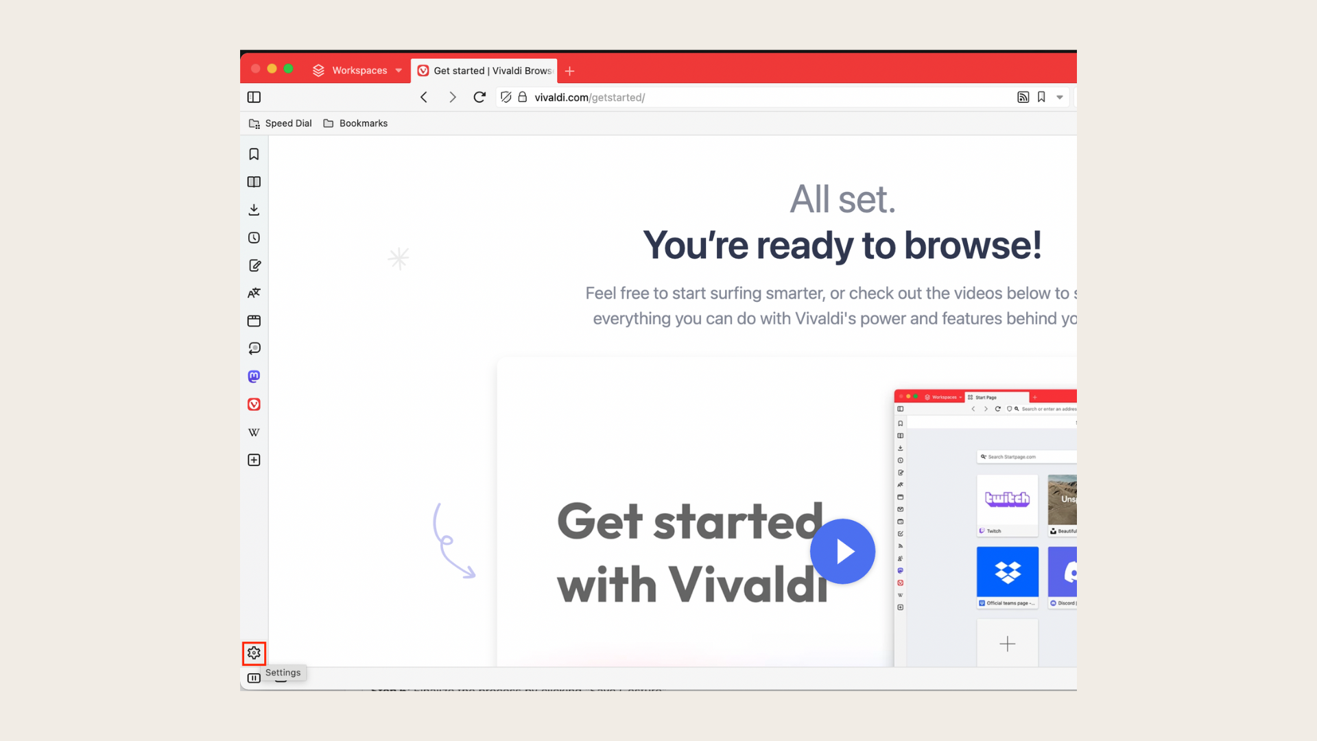 How to hide or show bookmarks bar in Vivaldi browser