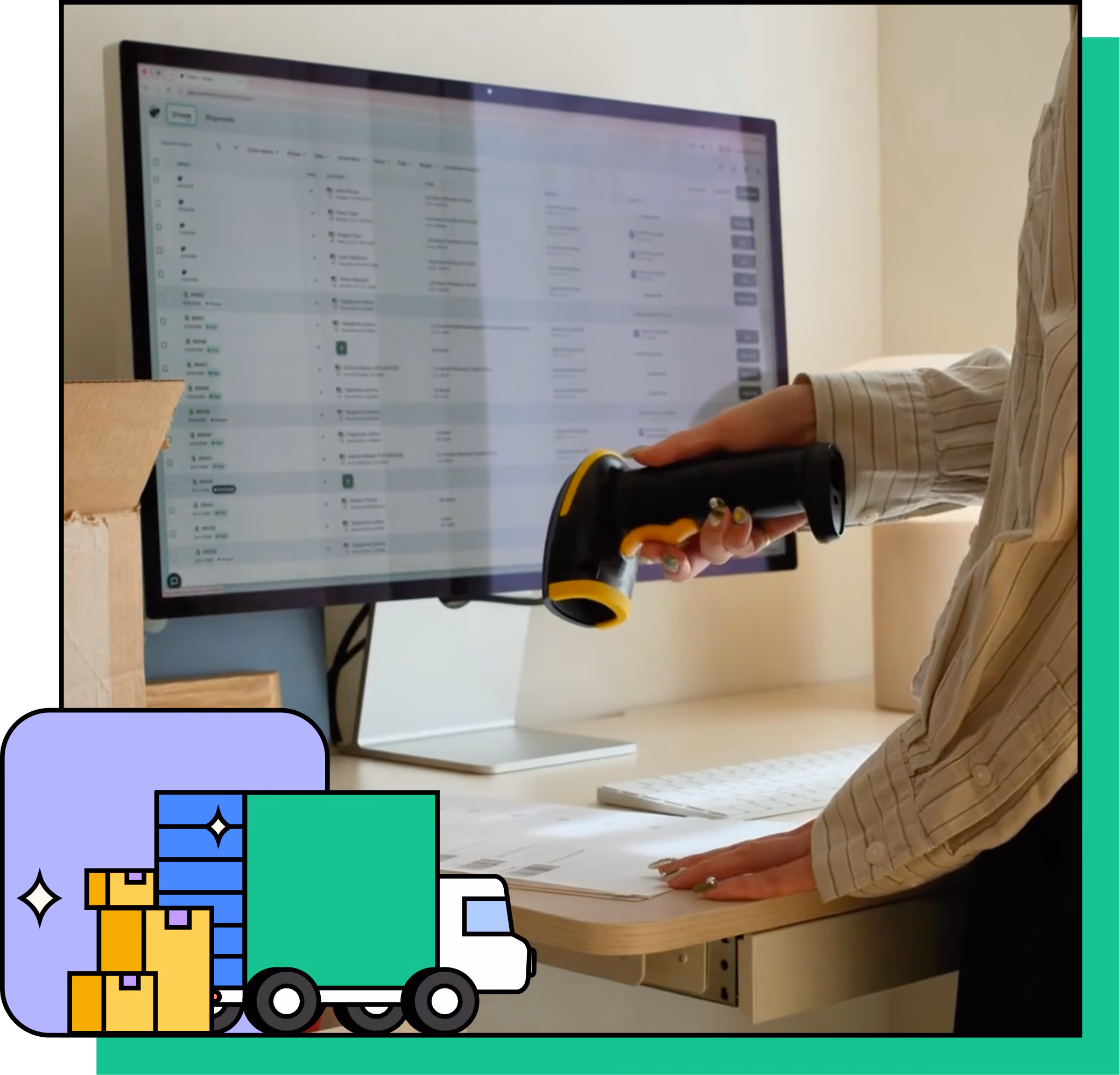 Shippo pick and pack: scanning an order barcode at a packing station to print the shipping label