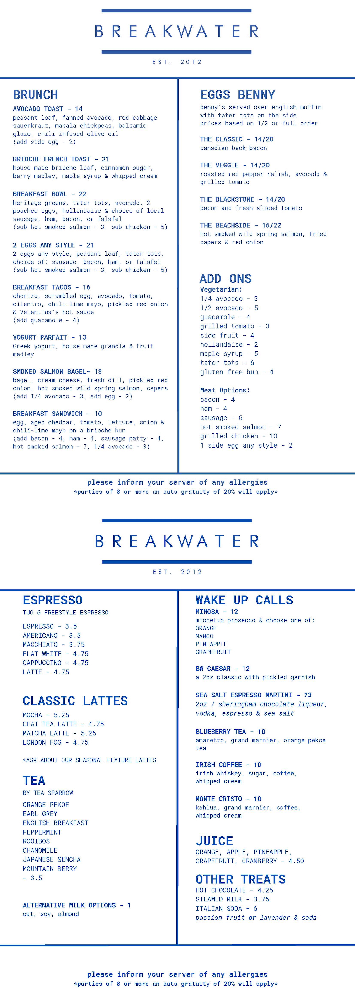 Brunch Menu - Winter 2025