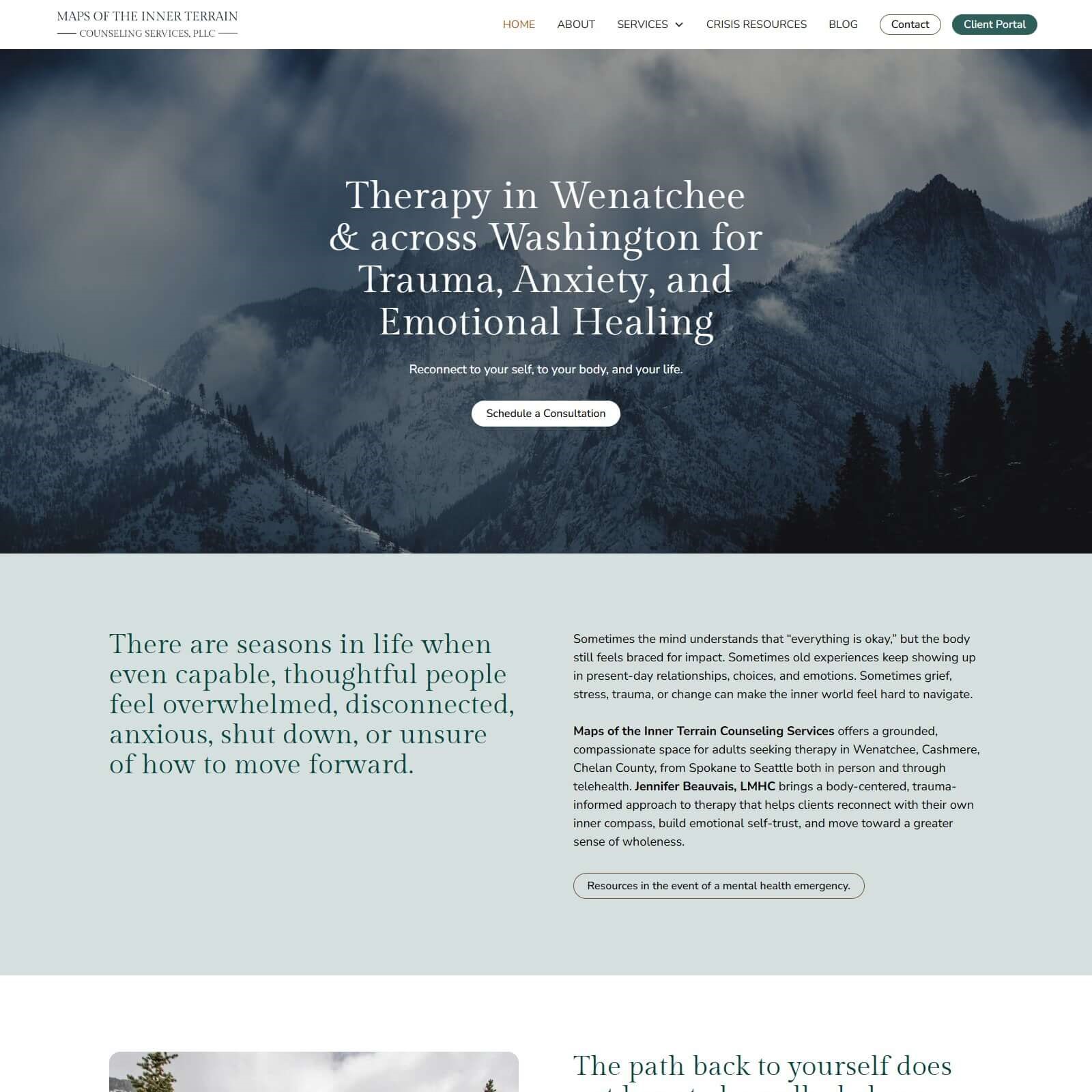 hero section of a therapy website after the redesign