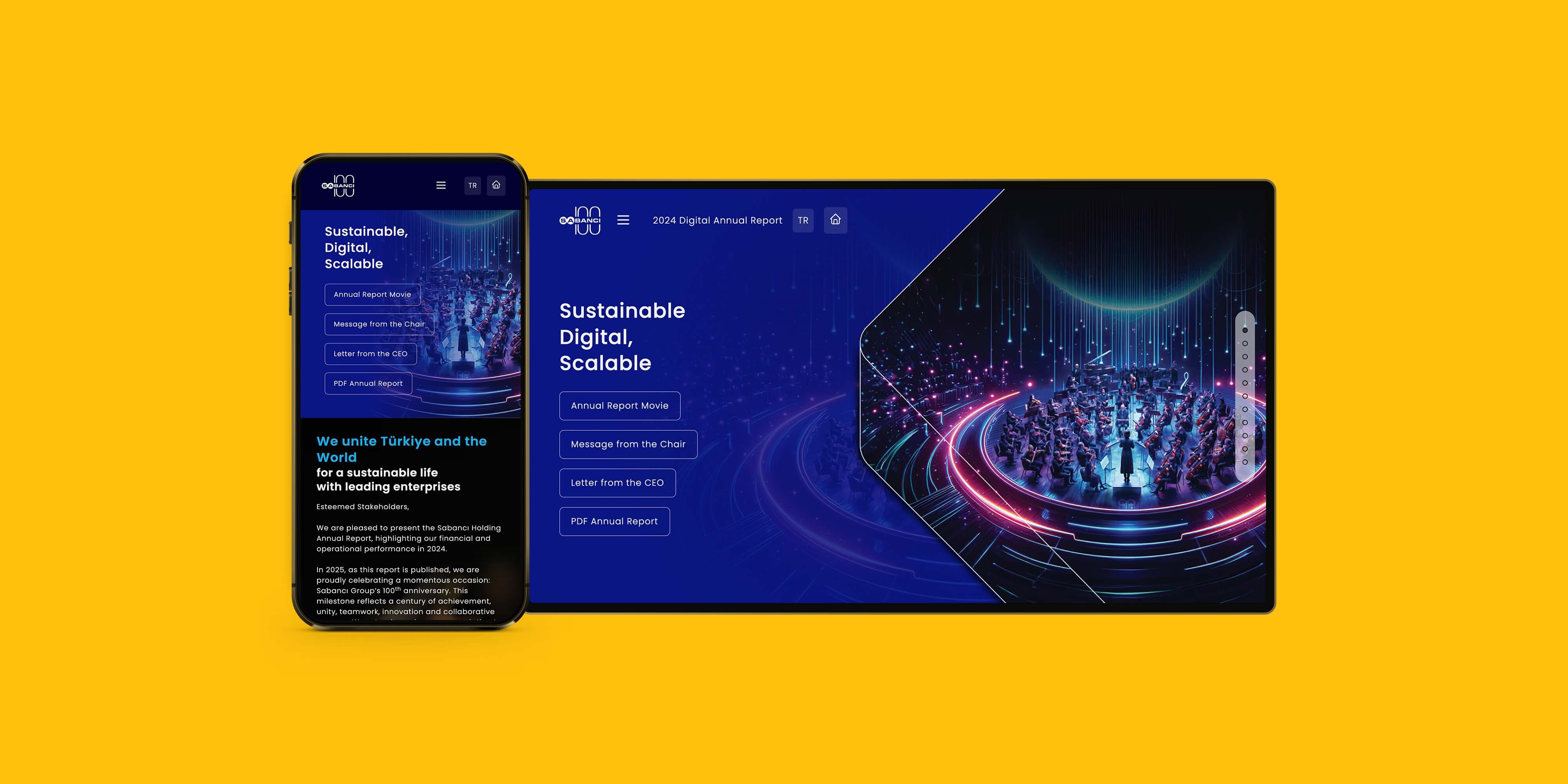 Professional analyzing interactive stakeholder engagement report on digital device