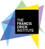 The Francis Crick Institute logo featuring a black square with white text and overlapping translucent colorful triangles in blue, green, yellow, and purple.