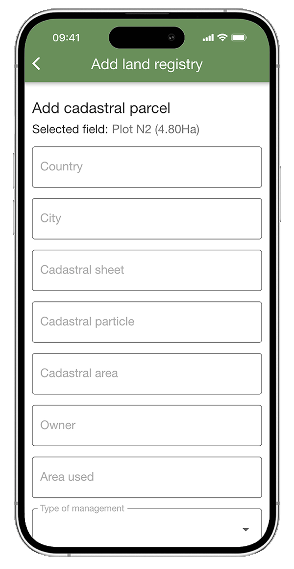 Enregistrement des champs d'informations cadastrales sur app - xFarm