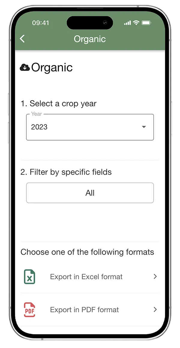 Exportation de la documentation pour BIO et GlobalGAP via l'application - xFarm.