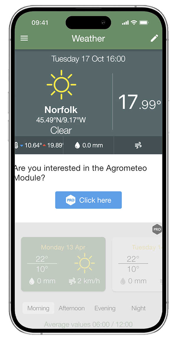 App surveillance météorologique xFarm - smartphone