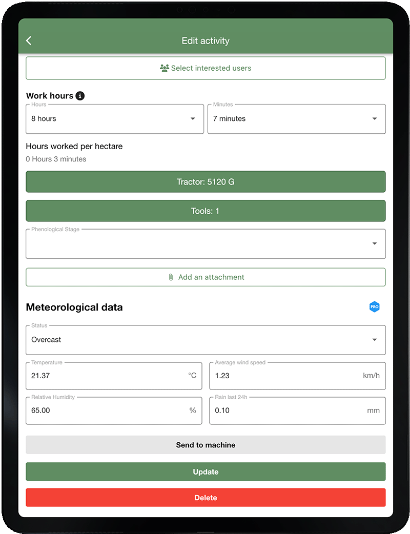 App Surveillance météorologique xFarm - tablette