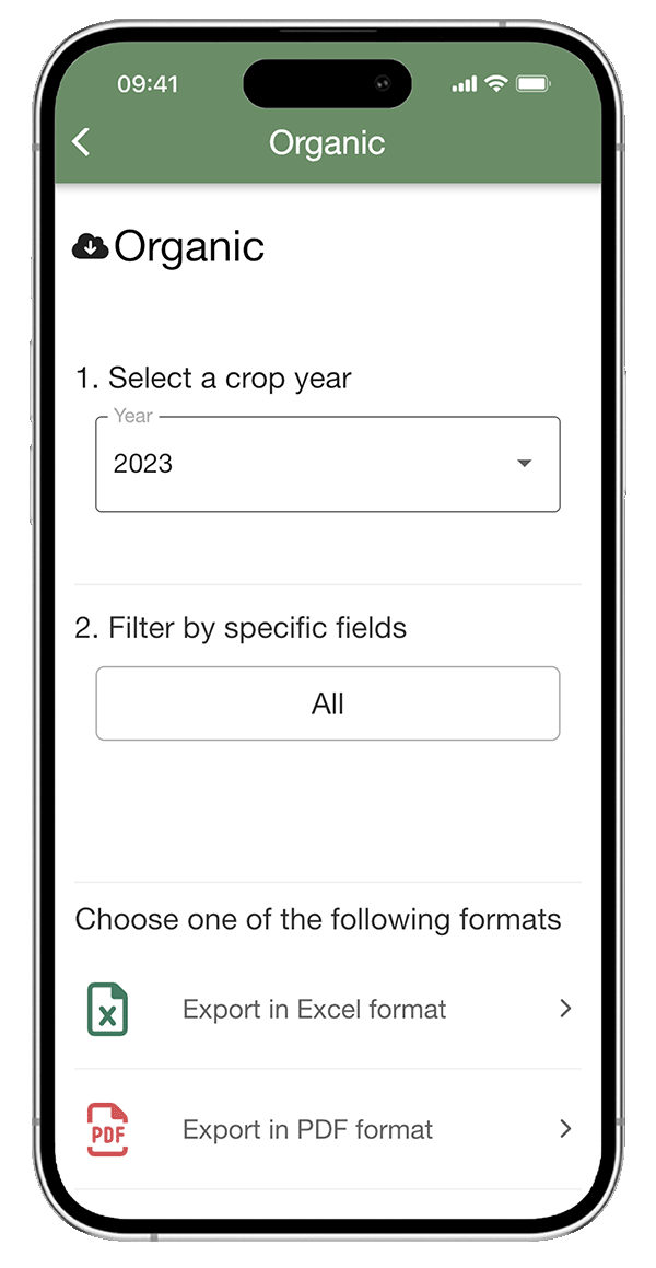 Export von landwirtschaftlichen Dokumenten über die xFarm App