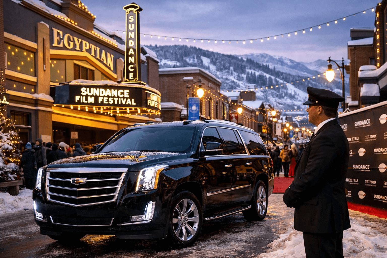 Luxury chauffeur SUV at Sundance Film Festival in Park City for executive transportation service