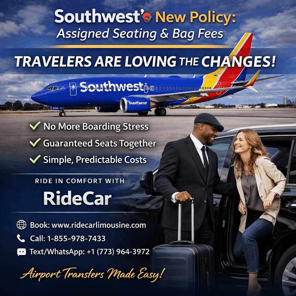Luxury airport pickup service by RideCar Limousine for Southwest Airlines passengers at Chicago Midway Airport