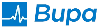 Bupa company logo with a blue square containing a white heartbeat line.