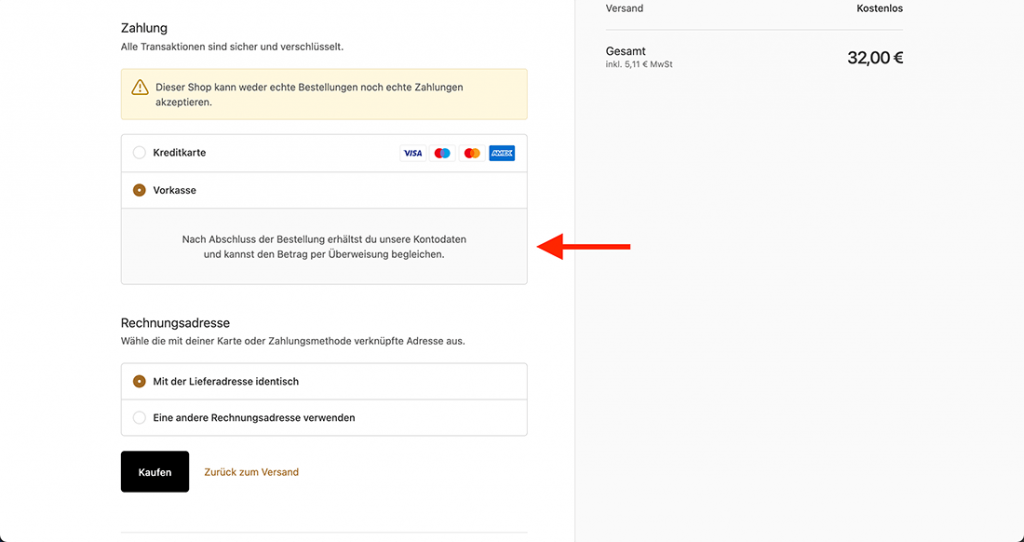 Shopify - Manuelle Zahlungsmethode einrichten - Vorkasse im Checkout