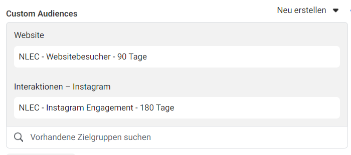 Facebook Werbeanzeigenmanager Custom Audience Zielgruppen