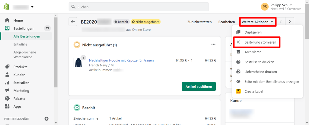 Wie führt man eine Stornierung durch - Bestellung stornieren
