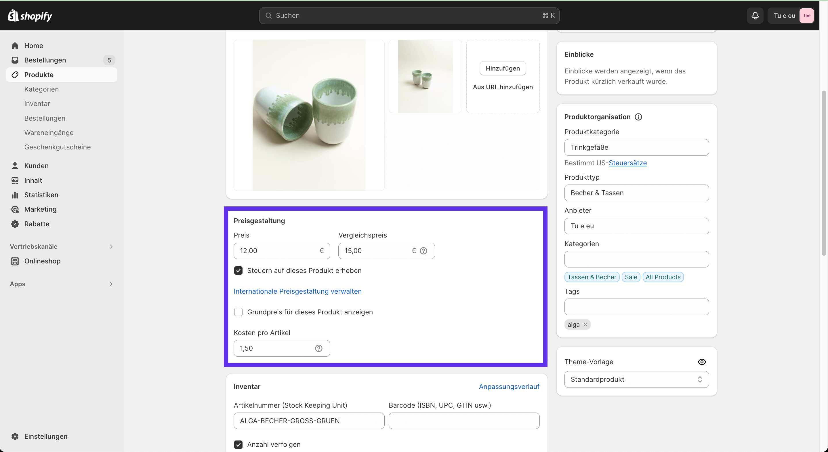 Vergleichspreis in Shopify einfügen 1