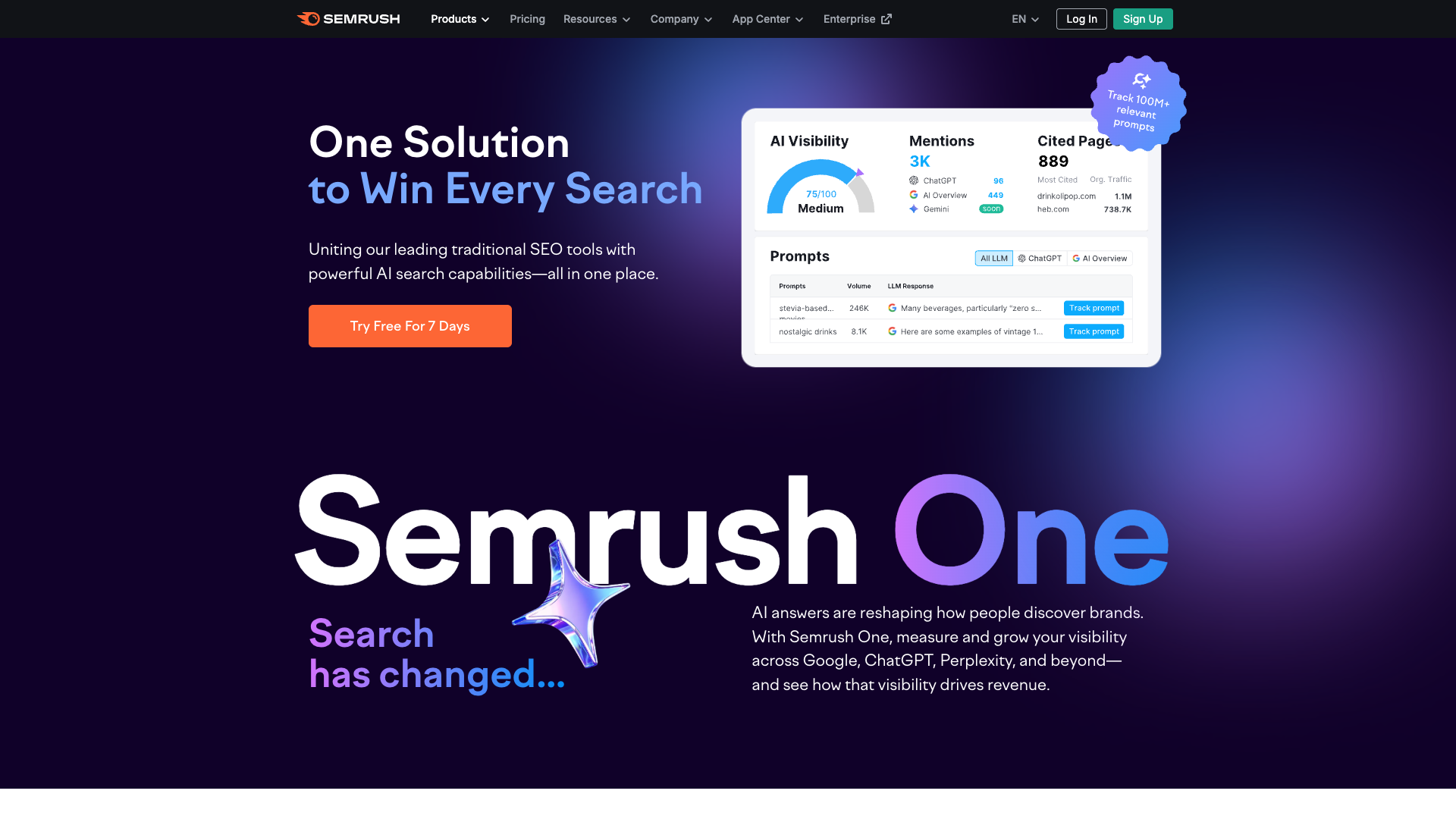 Semrush One homepage hero section