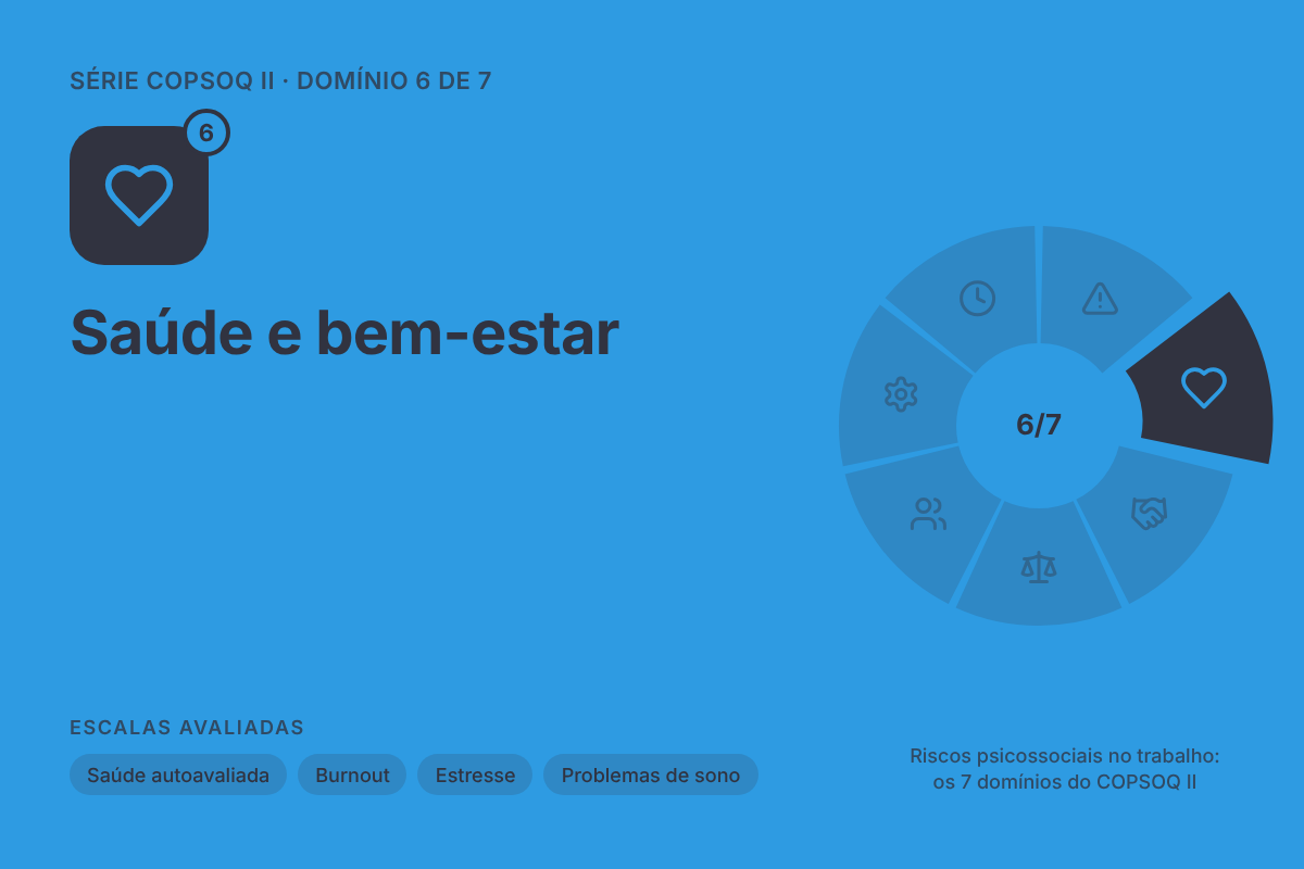 Saúde e bem-estar, domínio 6 do COPSOQ II: burnout, estresse e sono.