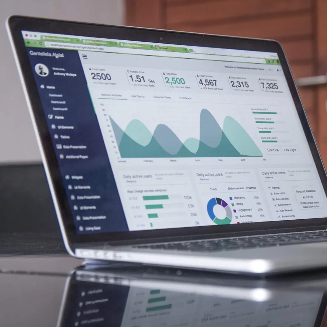 laptop with charts on screen