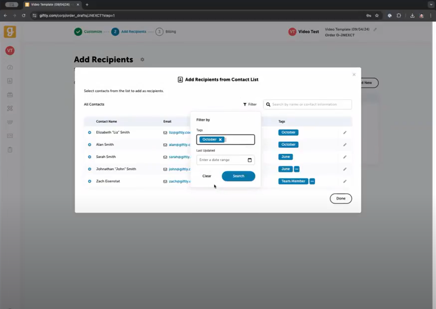 Tagging and categorizing contacts on Giftly