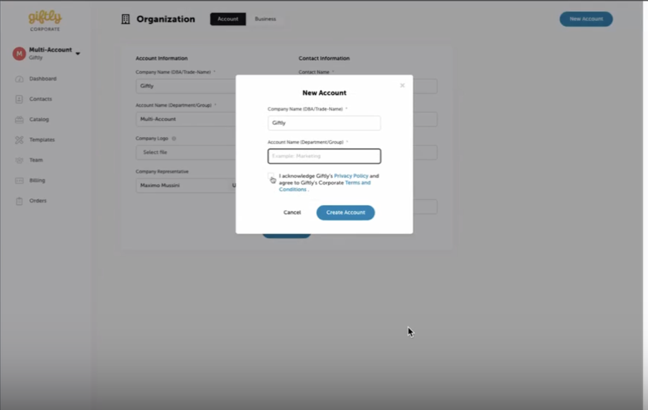 A screenshot showing Giftly's multi-account feature