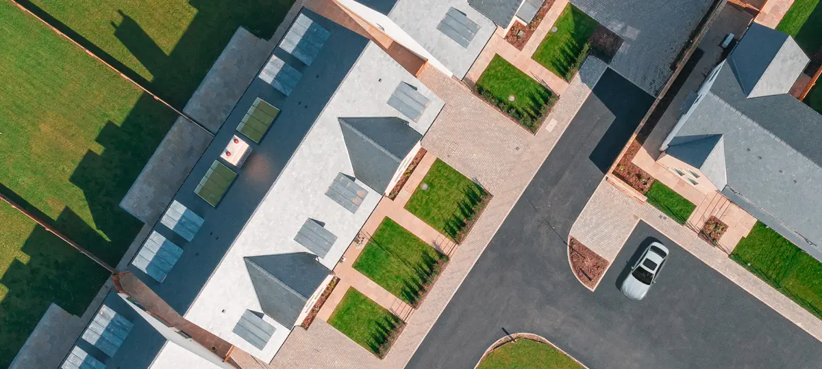 Aerial view of a commercial property captured by drone photography service.