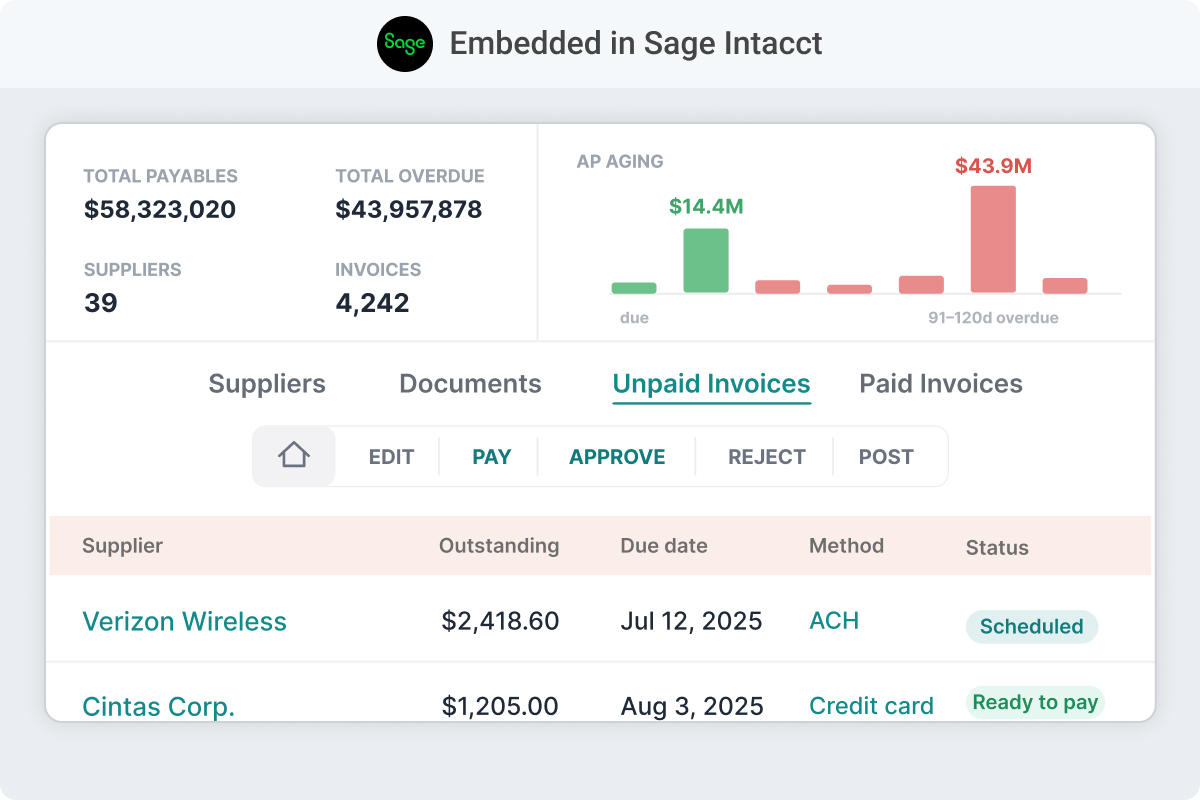 AP automation, built for Sage Intacct