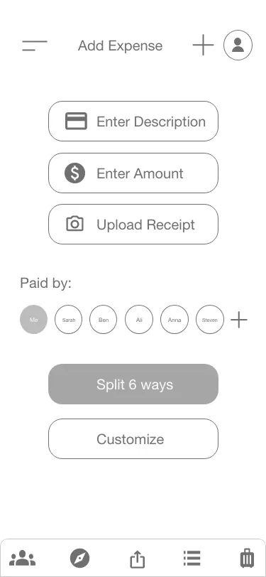 Add expense input wireframe