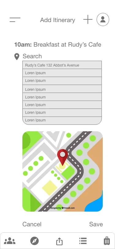 Add itinerary input wireframe