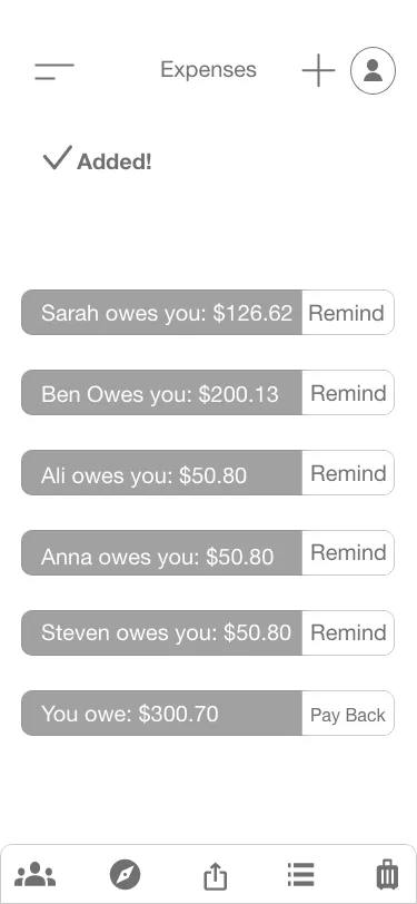 Add expense output wireframe
