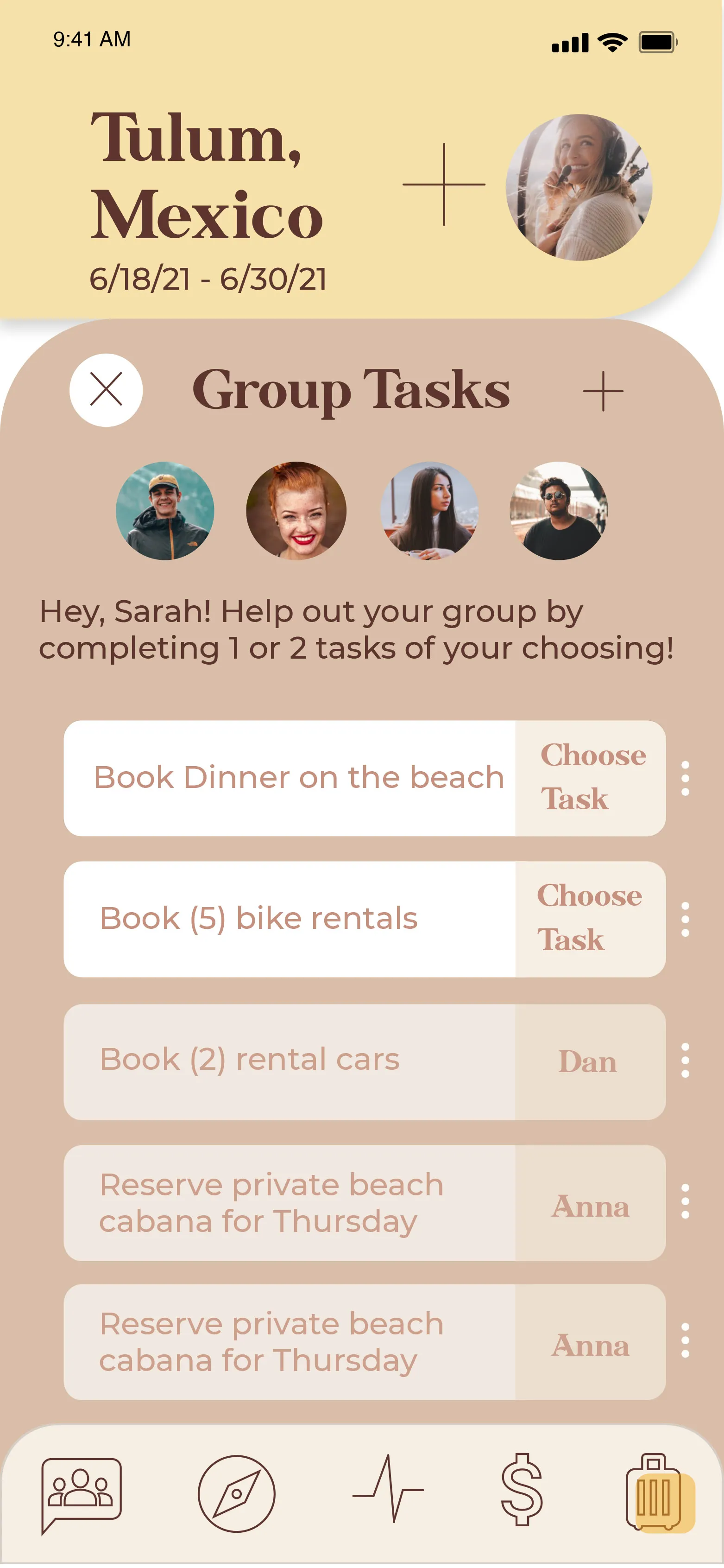 Group tasks mobile screen solution