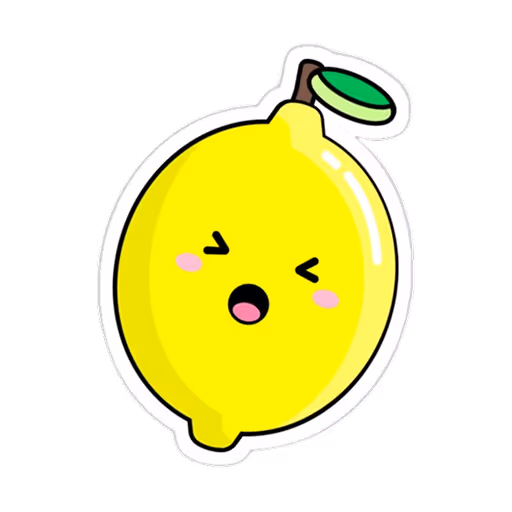 A cute sticker of a lemon making a sour face