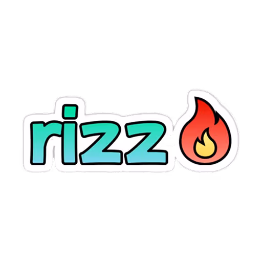 A cute sticker of the word "rizz" with a flame next to it