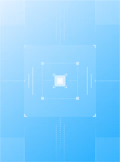 Abstract blue background with a central glowing square and white geometric lines forming a digital interface design.