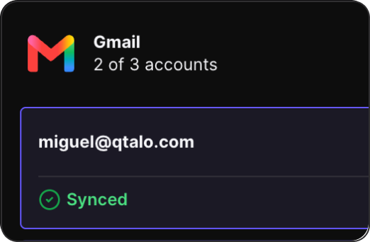 Gmail synced accounts card