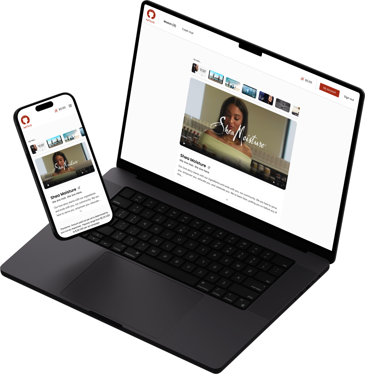Laptop and mobile device displaying AdThrill's redesign