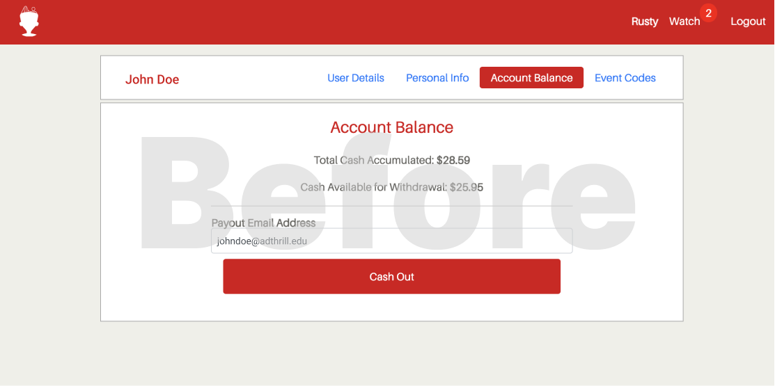 AdThrill's old cash out page