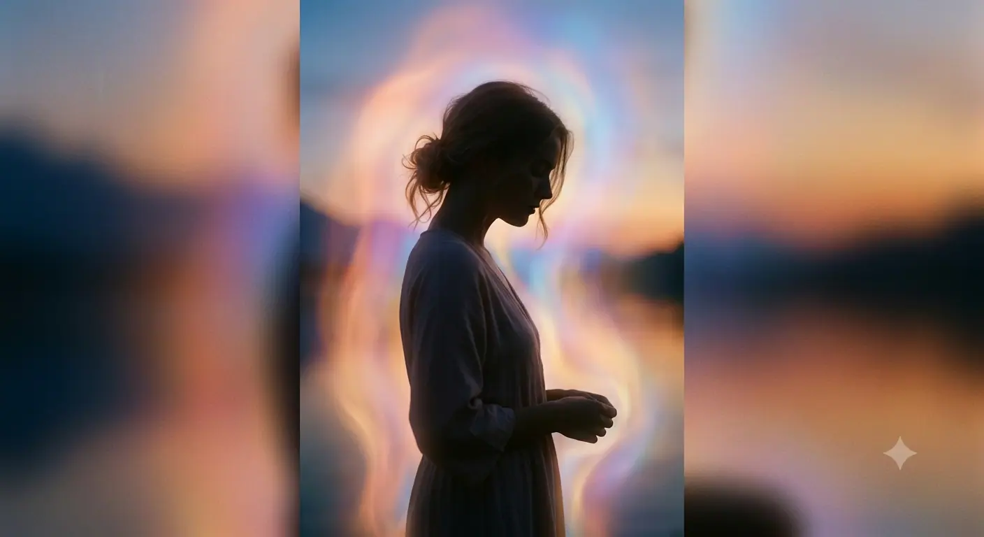 Aura reading — a silhouette surrounded by a soft multi-colored aura.