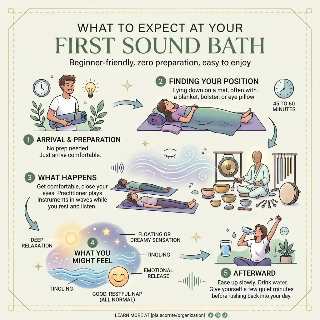 What to expect at a sound bath — duration, position, what to wear, instruments.