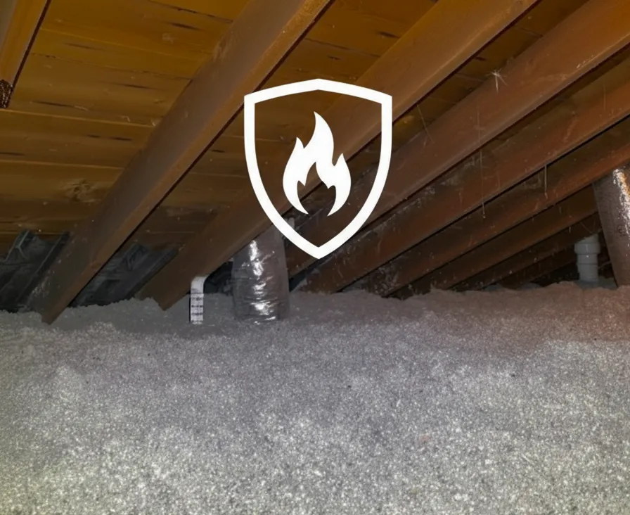 Fire-resistant cellulose insulation in attic treated with borate for enhanced fire safety