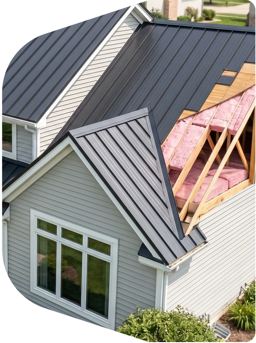 Residential metal roof insulation under standing seam roof panels