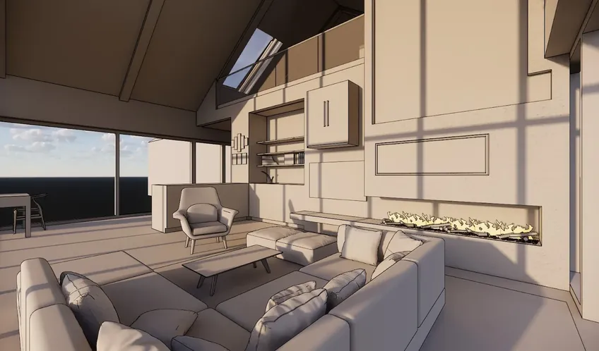 Rendu réaliste d’un séjour réalisé sur SketchUp