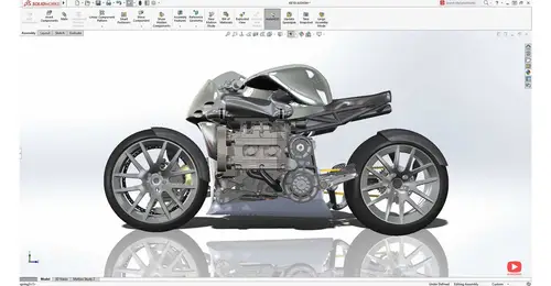 Assemblage 3D complet d'une moto réalisé sur SolidWorks