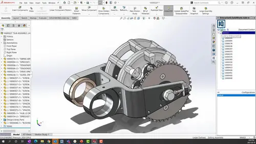 Sous-assemblage mécanique à pignon et chaîne modélisé sur SolidWorks