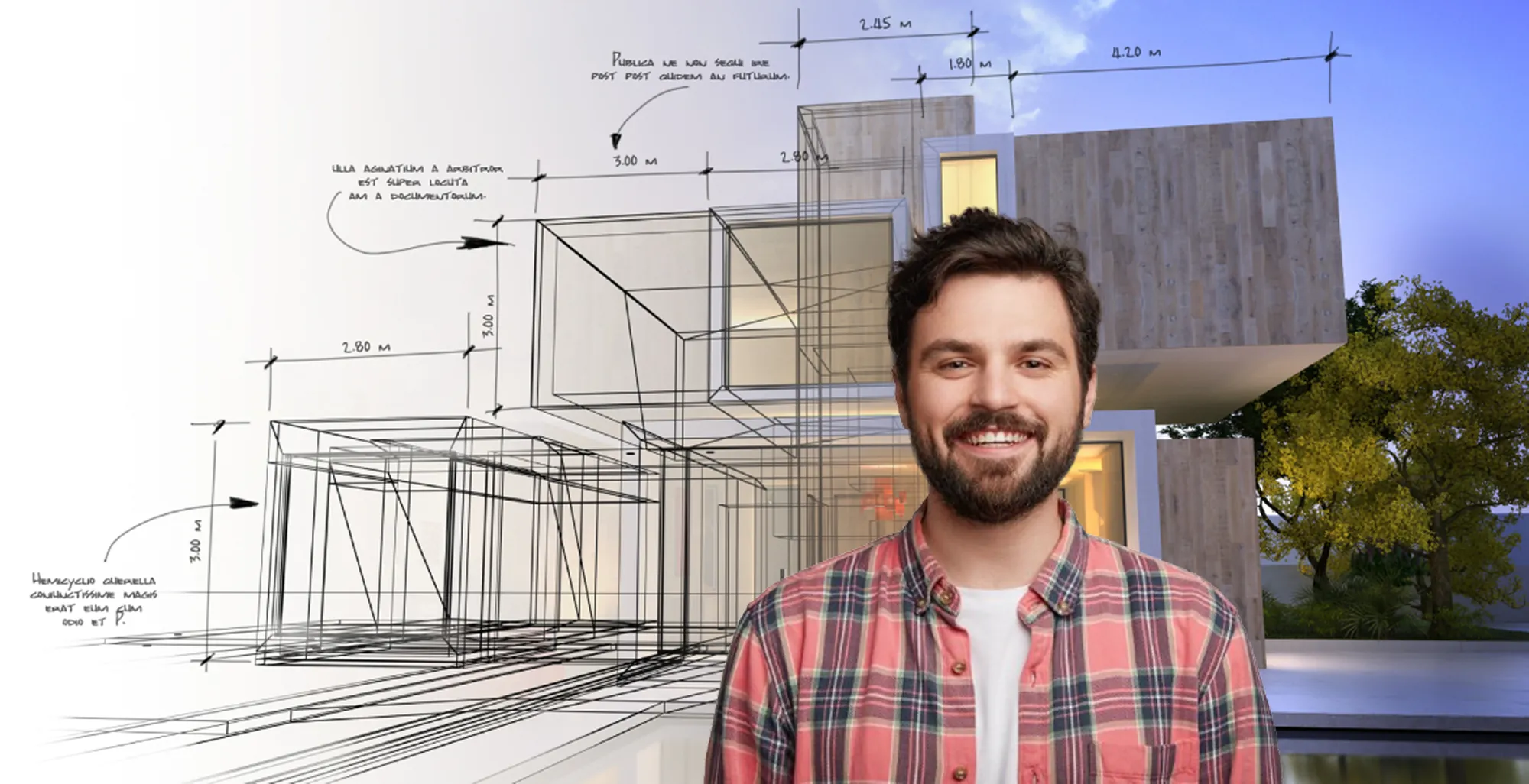 Apprenant en formation Architecture & BIM devant la maquette 3D d'un bâtiment