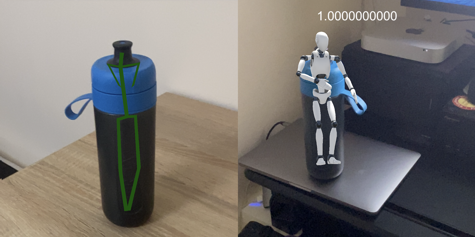 ARKit3 body tracking mistakenly takes a water bottle for a human body.