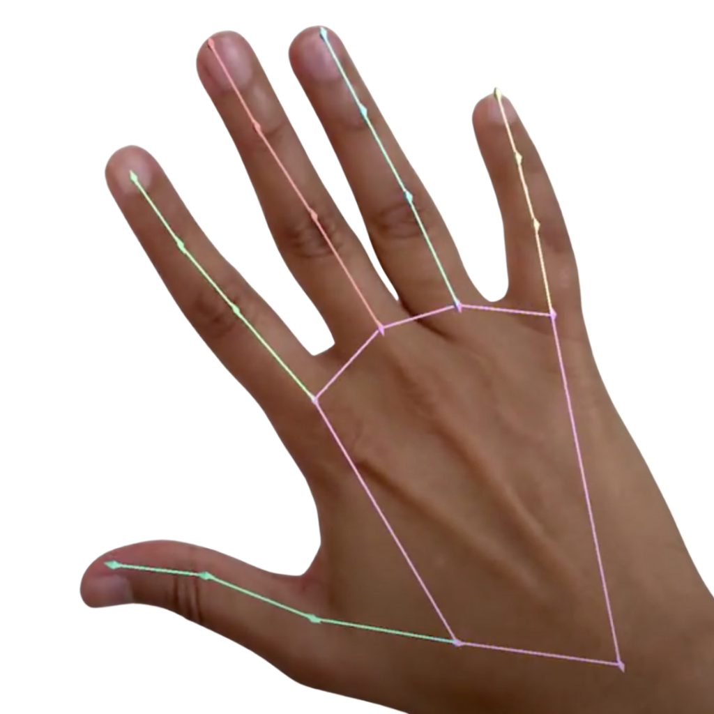 a hand with lines for hand tracking