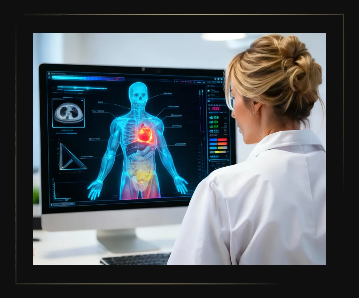 woman looking at a futuristic x-ray