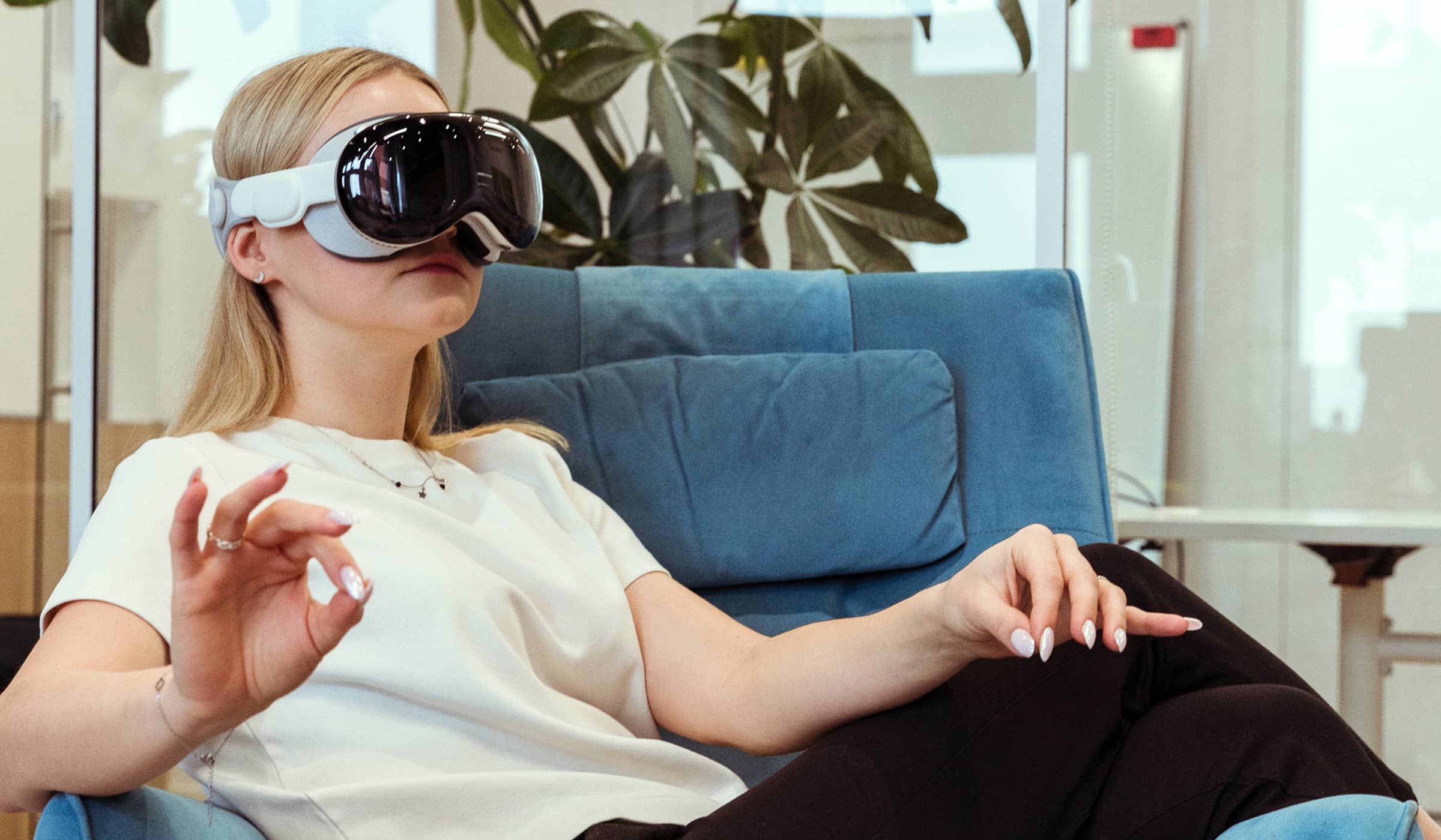 woman wearing Apple's headset